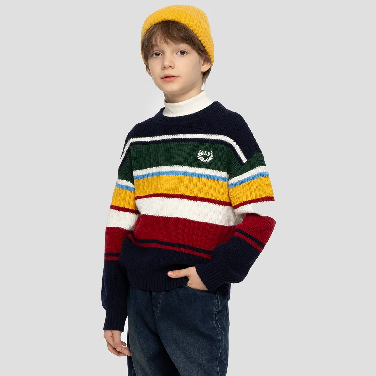 Детский свитшот с круглым вырезом Marine Blue Stripe GAP — фото 4
