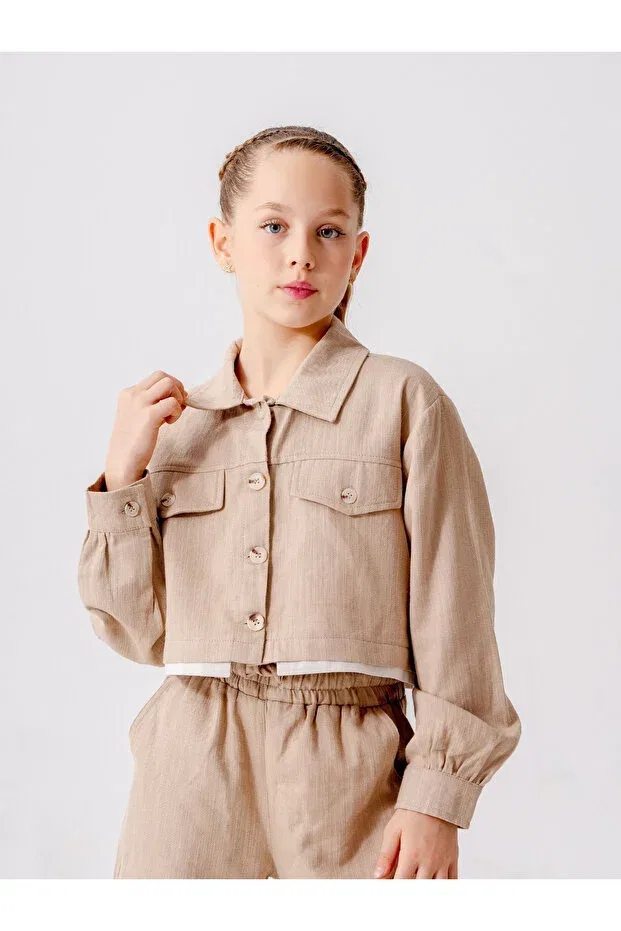 Детская куртка для девочек укороченное Giyicem Tekstil, Beige — фото 2