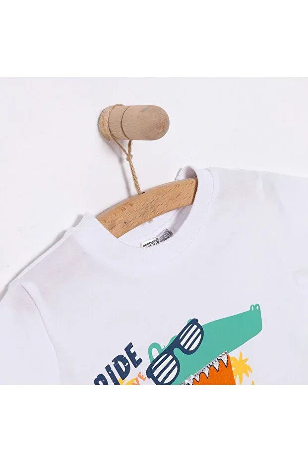 Детская футболка для мальчиков с принтом Hellobaby Crocodile Ebebek Hello Baby, White — фото 3