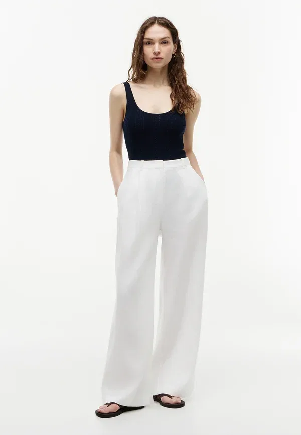 Брюки льняные Tailored wide leg Tommy Hilfiger classic white, белый — фото 2
