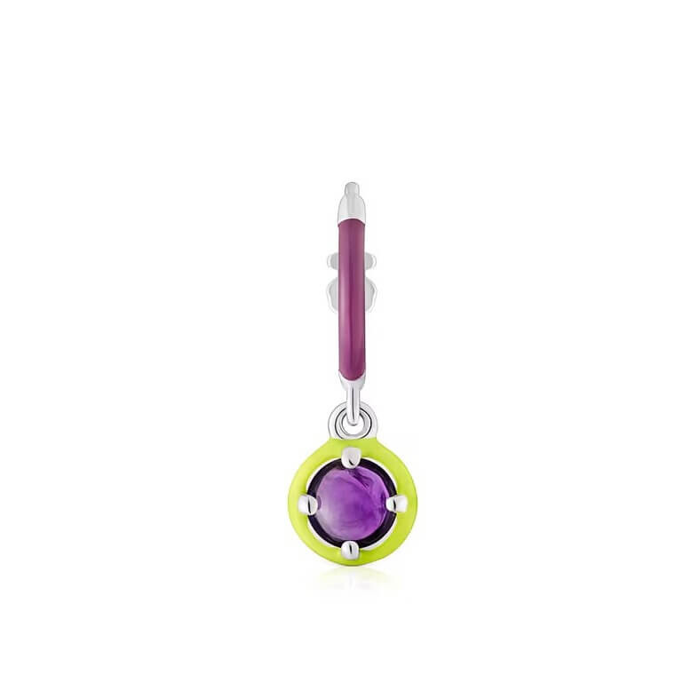 

Серьга-кольцо одинарная Tous Vibrant Colors, серебро/аметист/эмаль