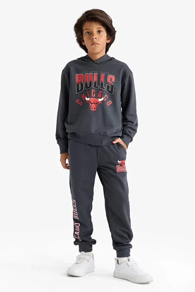 Детское худи с принтом NBA Chicago Bulls Hooded Sweatshirt Defacto, Anthra — фото 4