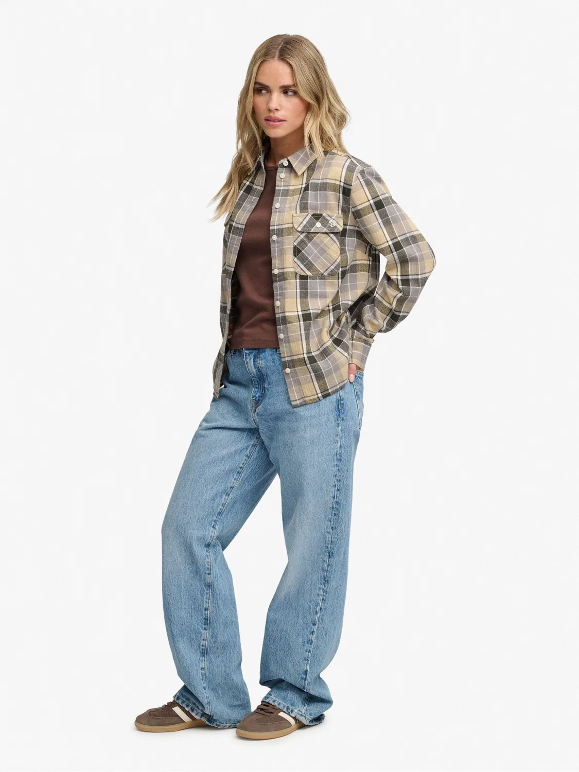 Коричневая фланелевая рубашка в клетку Superdry Lumberjack — фото 4