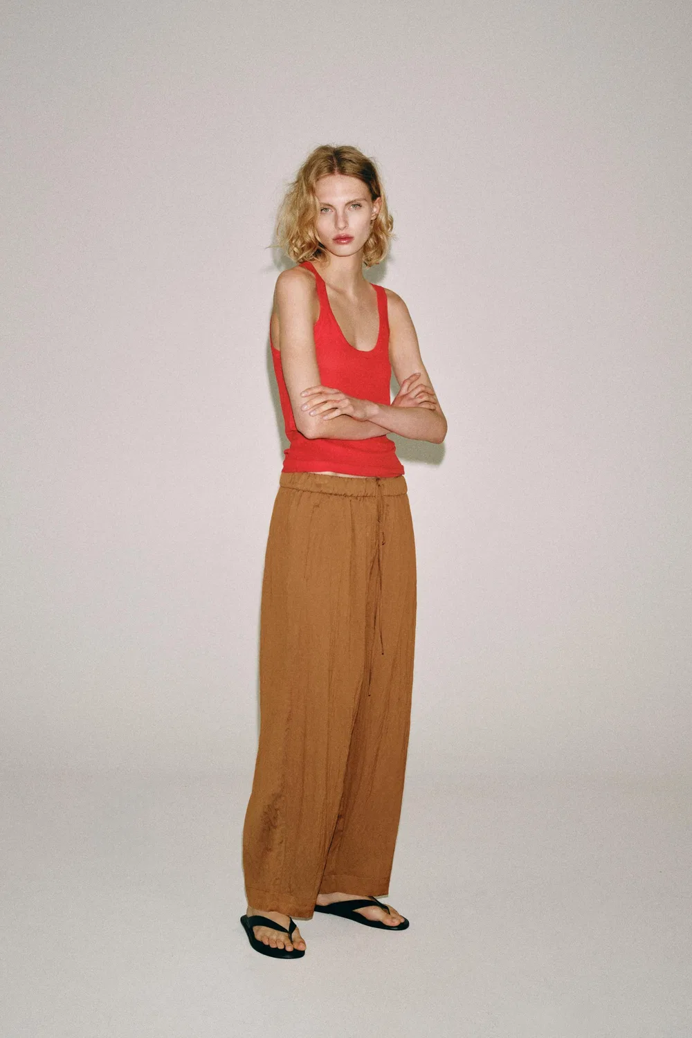Свободные брюки из коллекции ZW ZARA, Tobacco — фото 4
