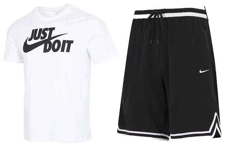 Мужской спортивный комплект с круглым вырезом Nike, White Top+Black Pants