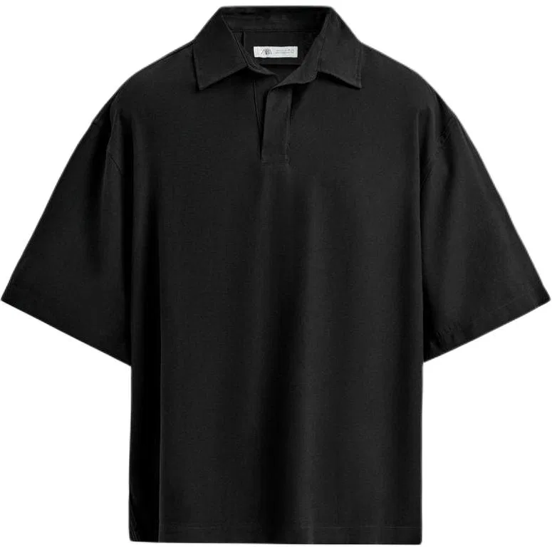 Мужское поло с лацканами, прямой крой, ZARA, Black