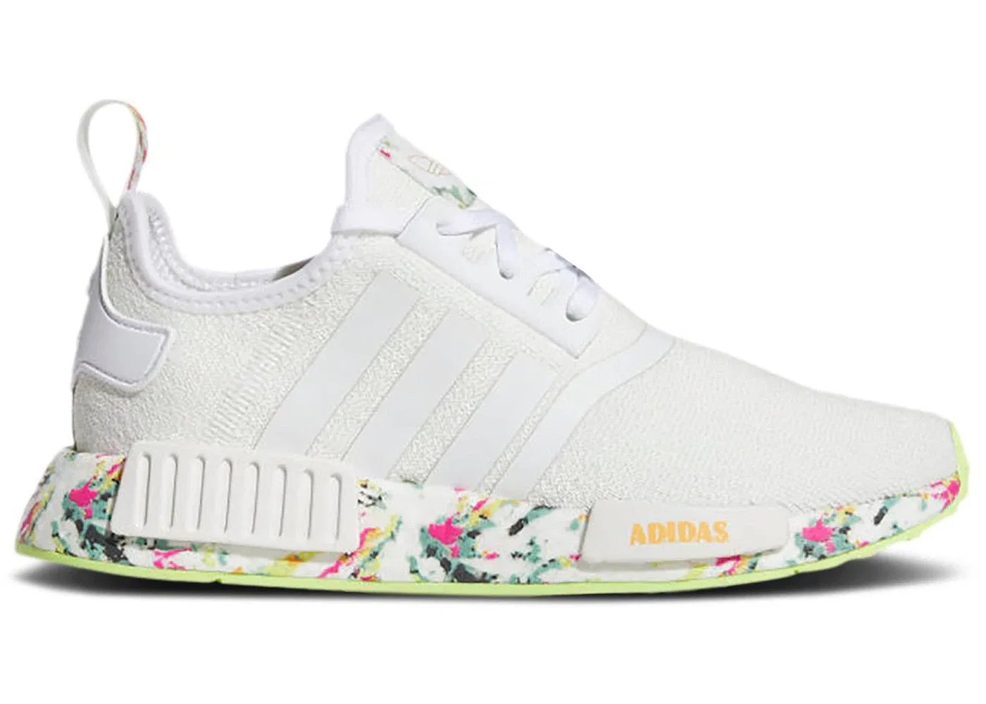 Детские кроссовки Lifestyle с принтом Adidas NMD R1, Cloud White/Hazy Orange/Hi-Res Yellow