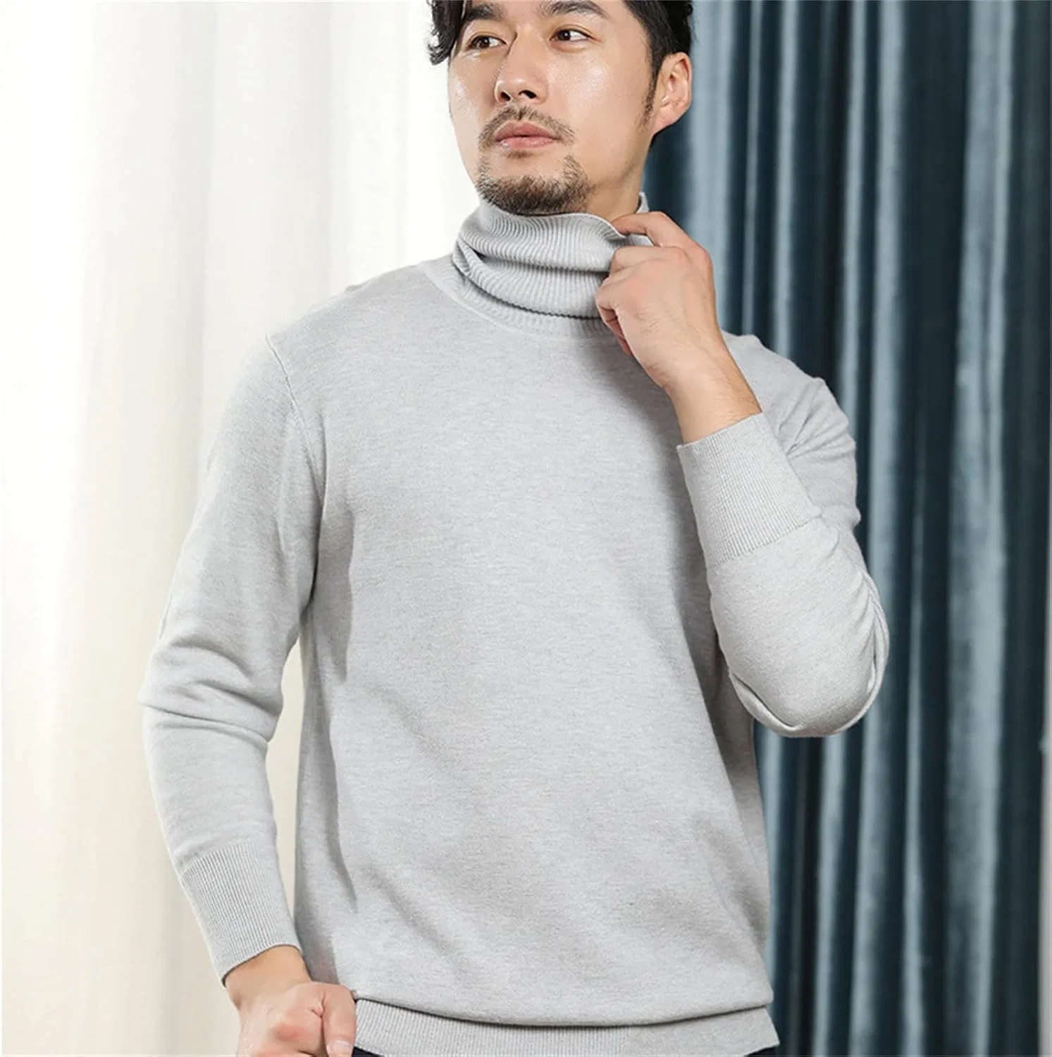 Джемпер мужской с воротником-стойкой, Slim Fit, Серый Generic — фото 2