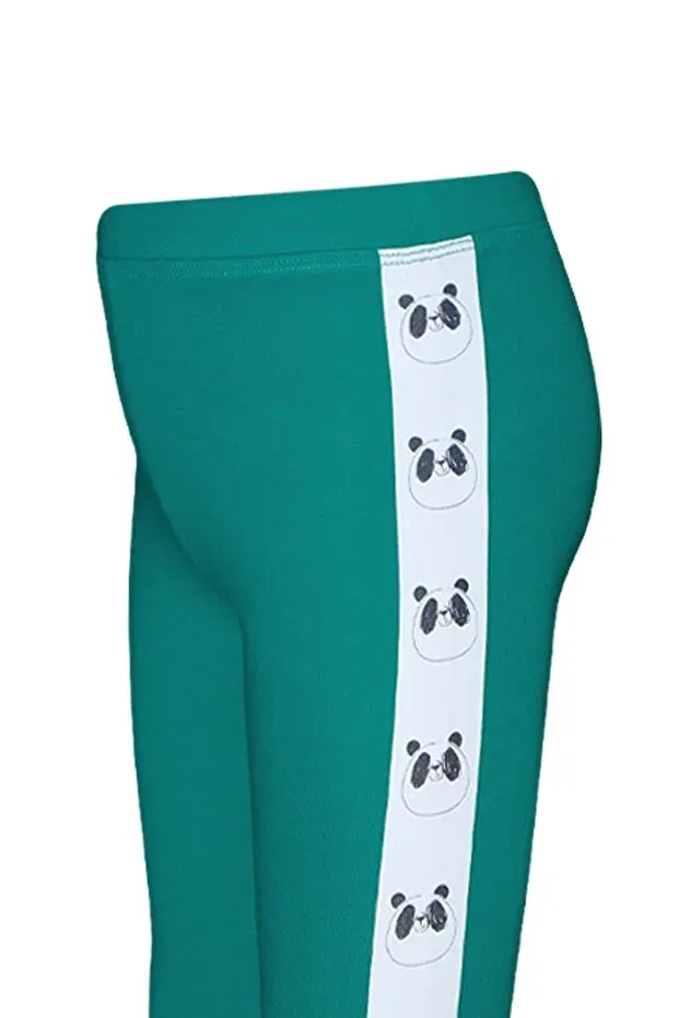 Детские леггинсы для девочек с принтом Dark Green Girl's Hooded Side Panda Printed Lovetti, Dark Green — фото 3
