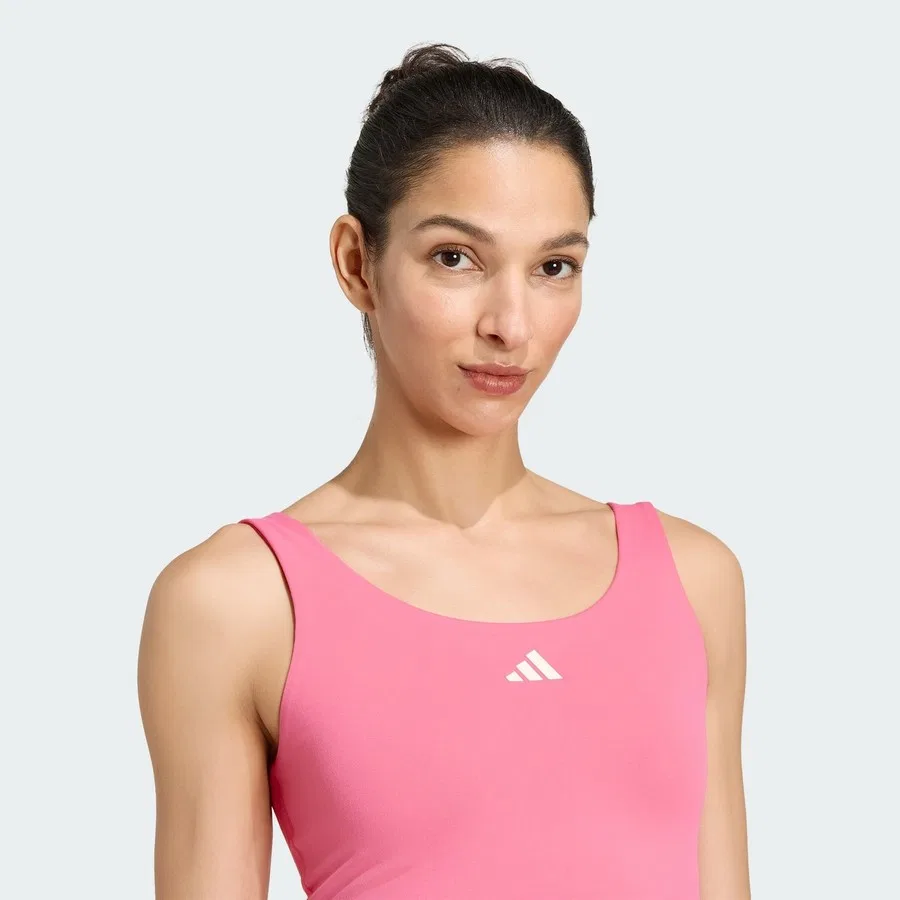 Спортивный топ без рукавов с принтом Performance KX3162 3 Stripes Studio All Me Light Support Tank adidas, Коричневый — фото 4