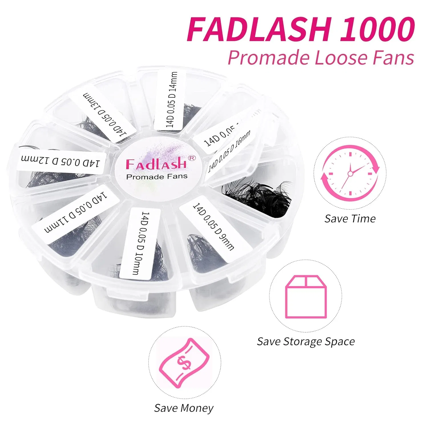 Ресницы объемные 14D 0.05 D Curl 9-16 мм, 1000 шт, FADLASH, 14D-0.05-D — фото 3