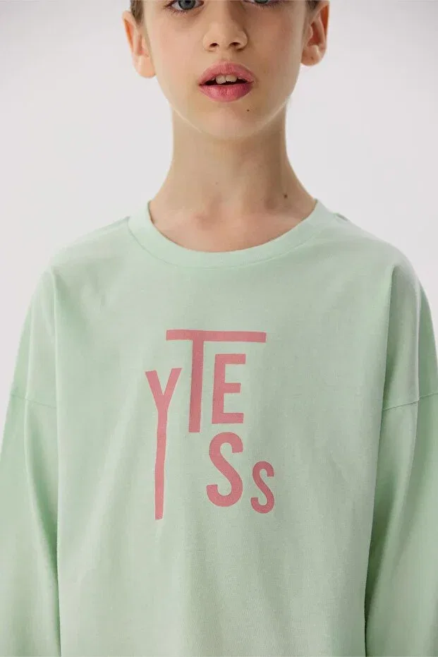 Детская футболка для девочек с длинным рукавом Tyess Basic, Green — фото 3