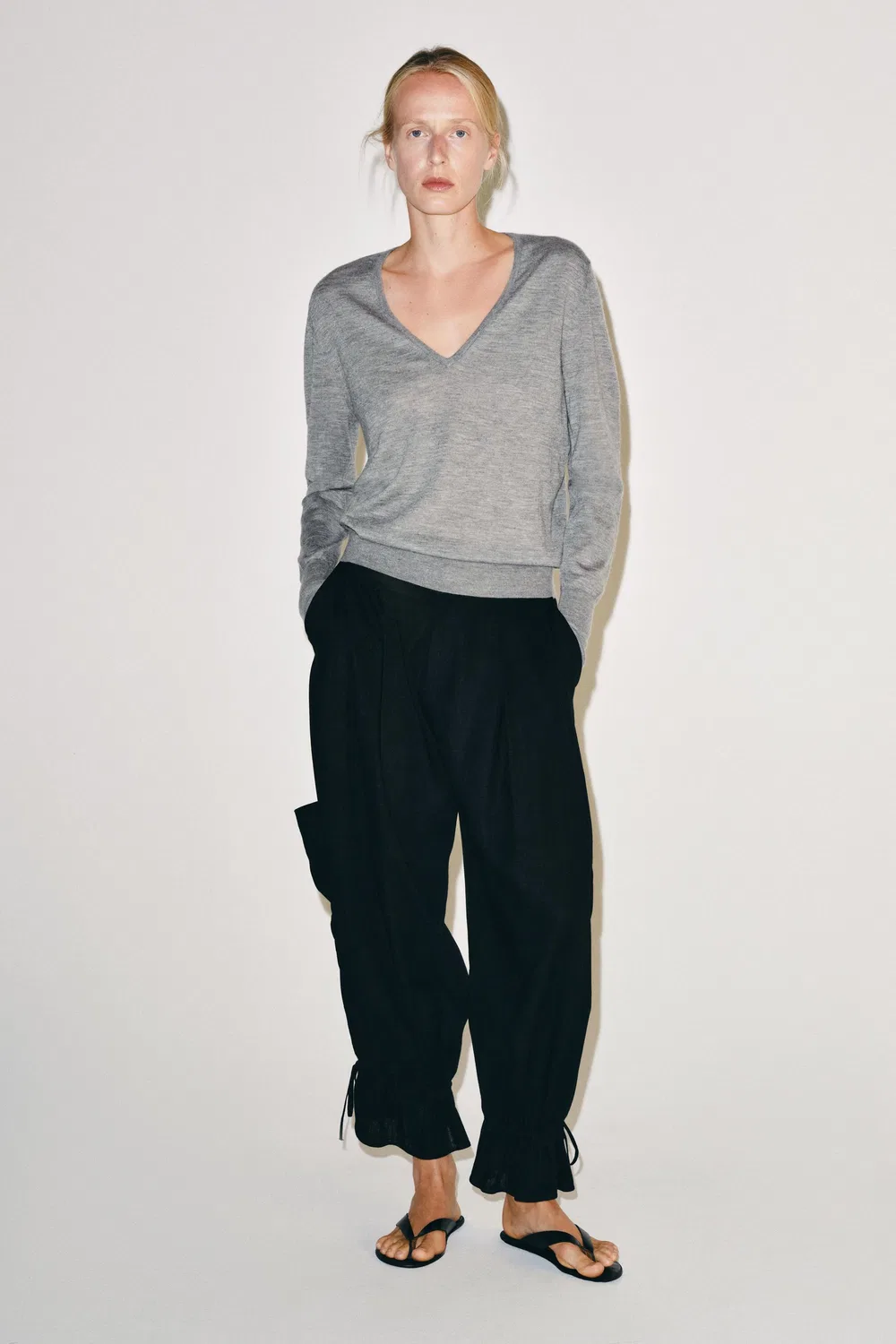 Брюки Саруэль из коллекции ZW с завязками ZARA, Black