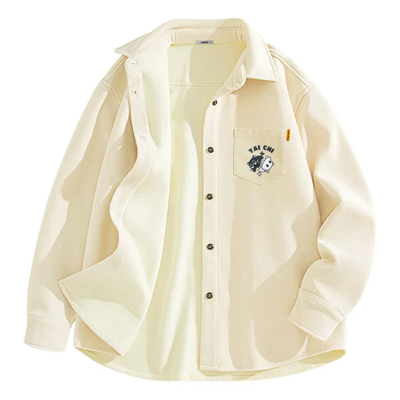 Детская рубашка с принтом Tai Chi Cat Chest Logo MINISO, Light Beige
