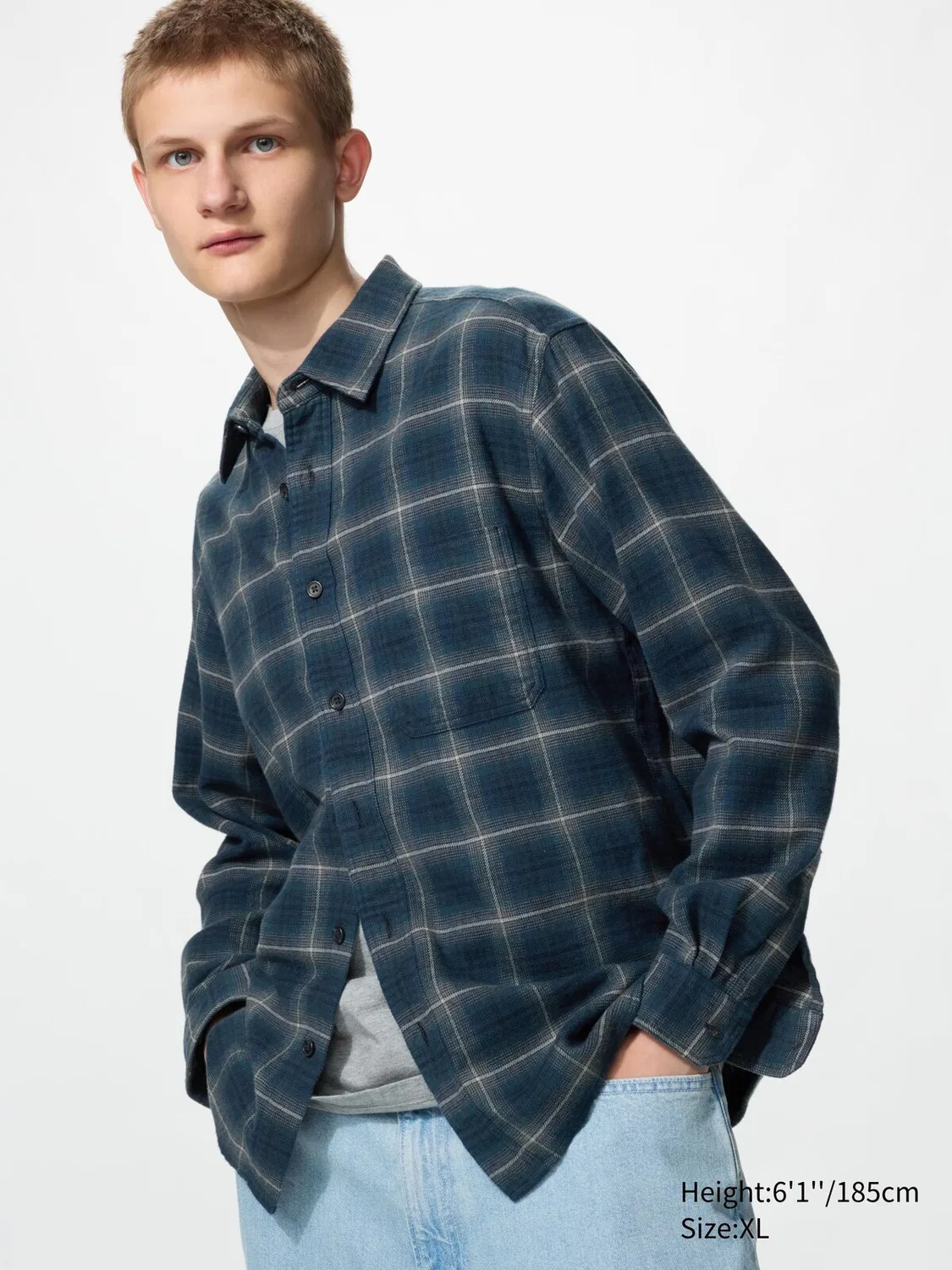Рубашка Uniqlo, фланелевая клетчатая омбре