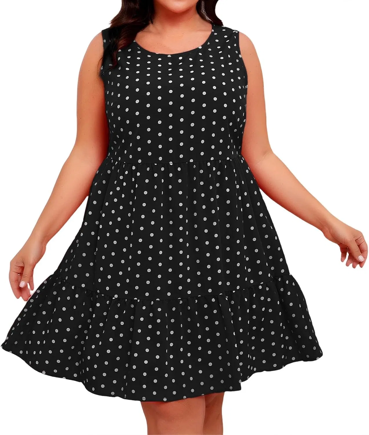 Платье-футляр с воланами и в горошек Plus Size Dresses for Women Summer, A001-black