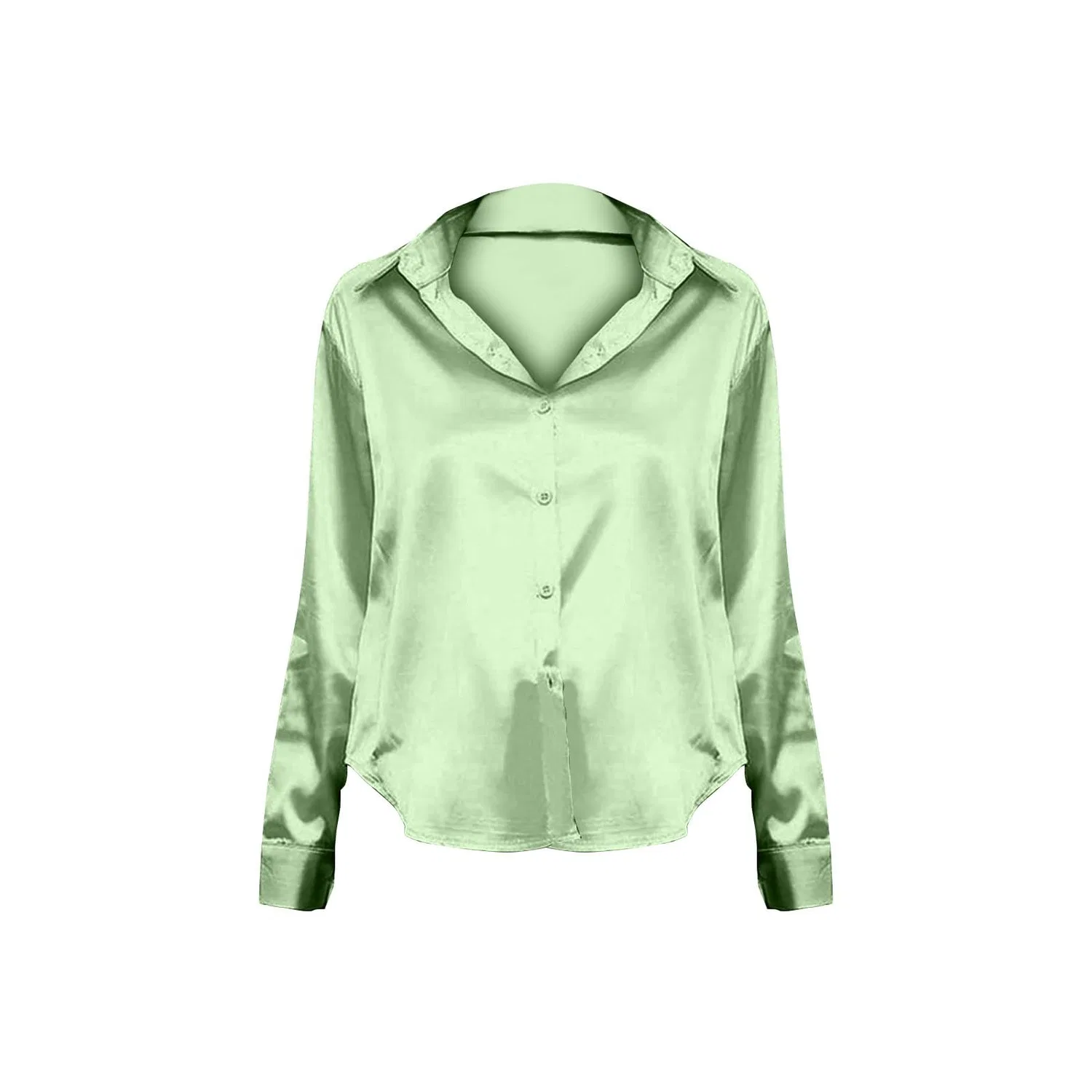 Женская блуза с длинным рукавом V-образным вырезом из атласа, Green Mint — фото 4