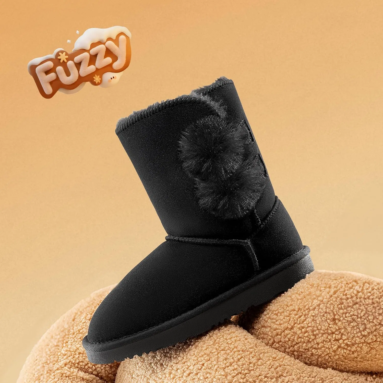 Детские зимние сапоги для девочек с искусственным мехом FuzzyChic Kid's Lolly DREAM PAIRS, All Black — фото 3