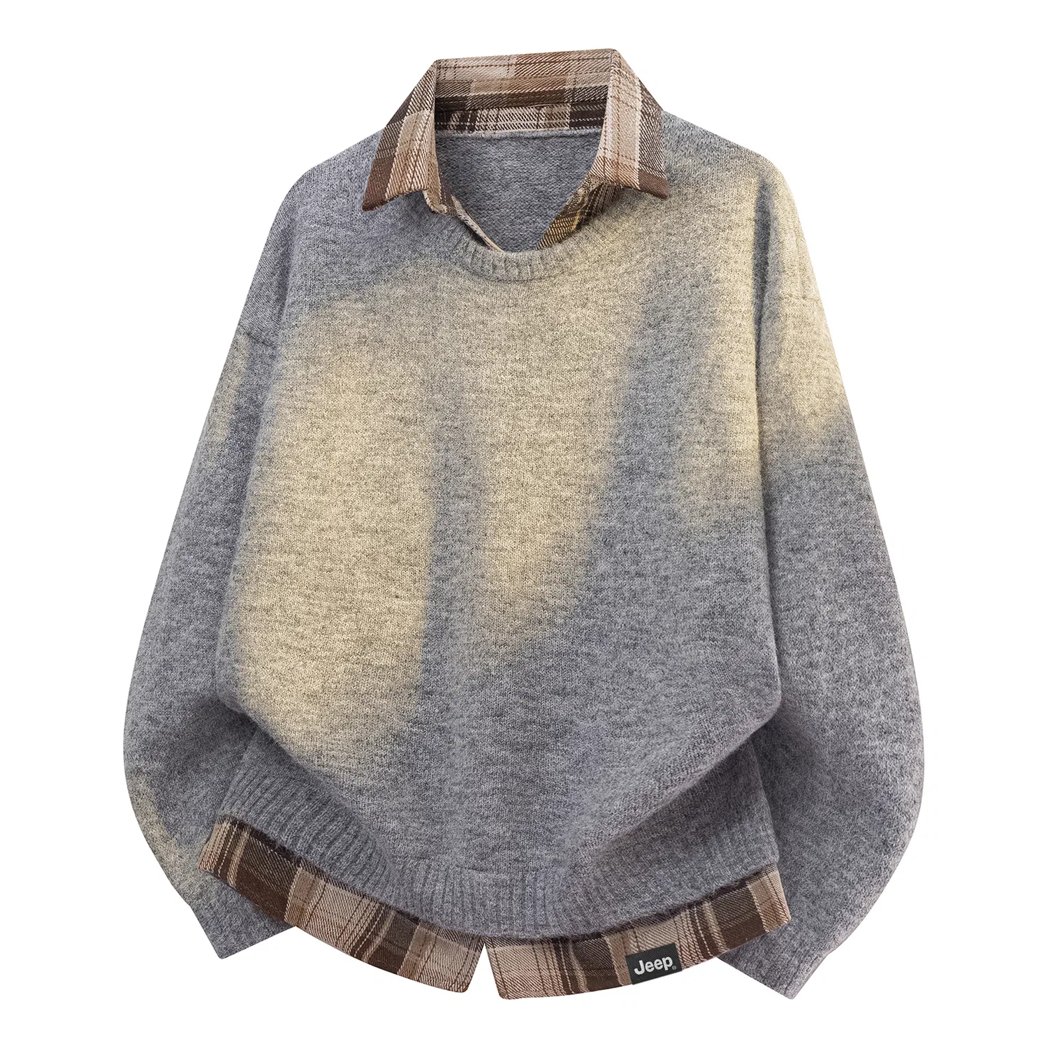 Детский свитер с лацканом, прямой крой, Jeep, Heather Gray