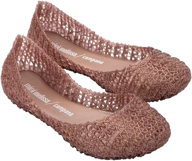 Детские босоножки для девочек с переплетенным дизайном Campana Papel mini melissa, Rose Glitter — фото 2