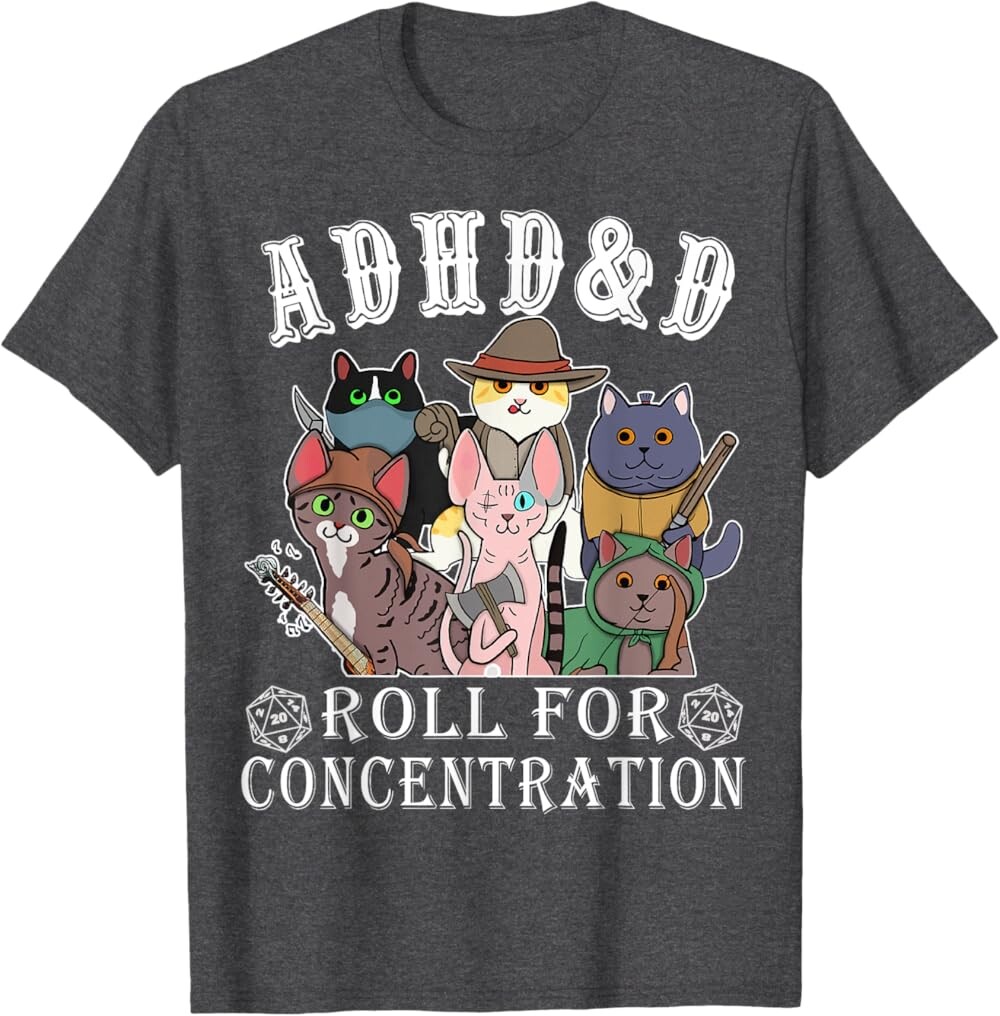 

Мужская футболка Funny Tees Gamer RPG Apparel Cats RPG Gamer Roll For Concentration D20 Dice Nerdy, темно-серый