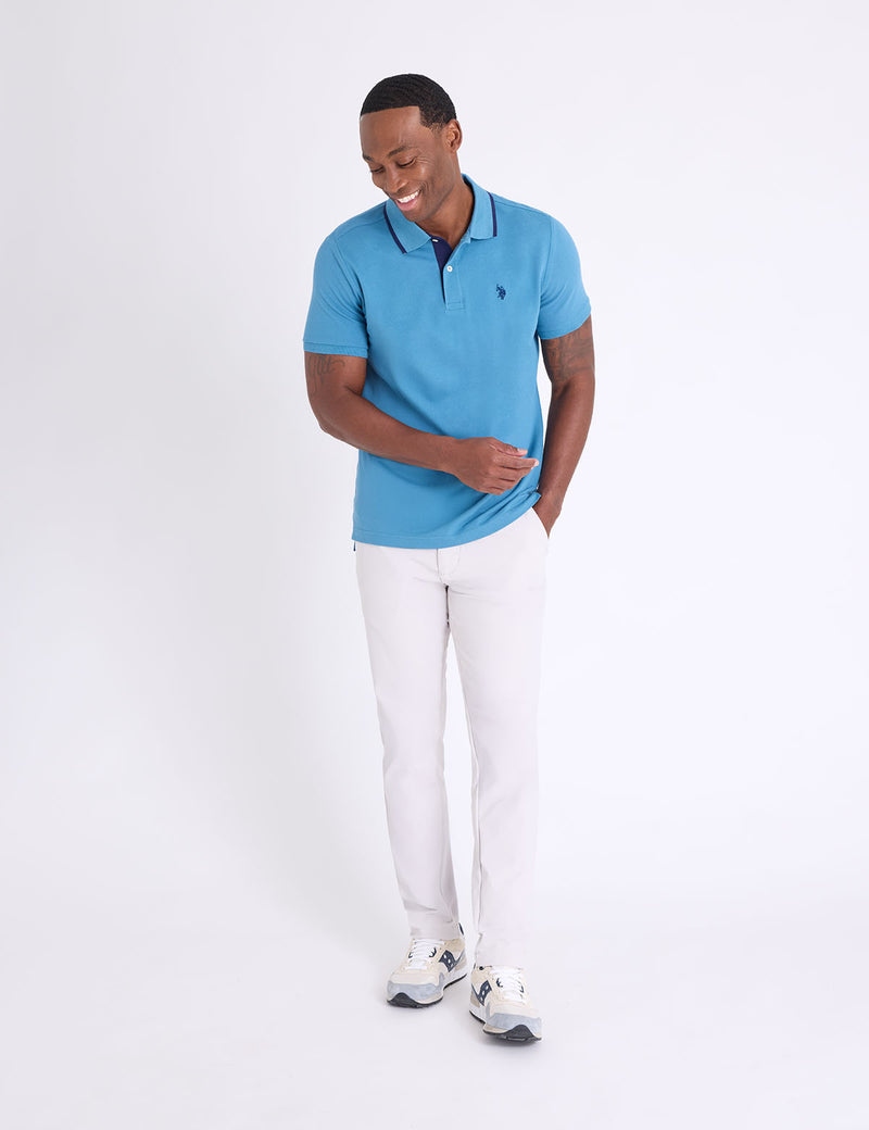 Футболка поло U.S. Polo Assn. Slim Fit Stretch Solid Pique, небесно-бирюзовый — фото 3