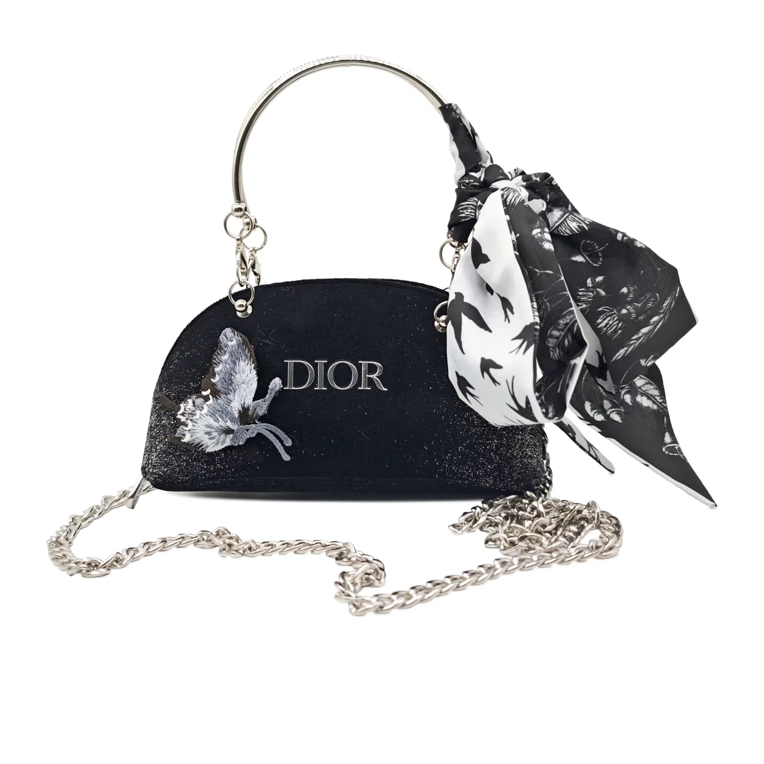 Женская косметичка из вельвета с моделью Silk Butterfly Silver Dance, DIOR, Черный