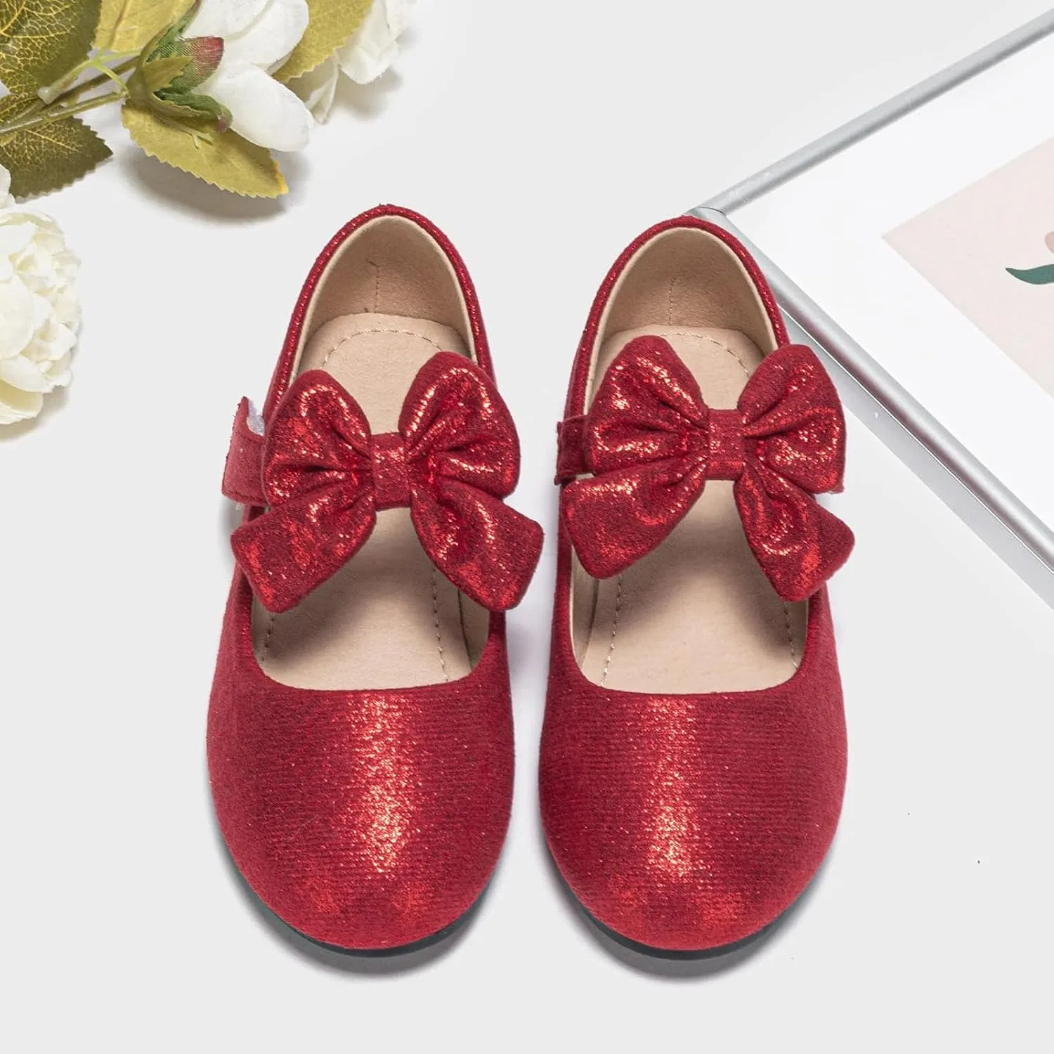 Детские балетки для девочек с бантом Mary Jane Shoes Ballet Bow, Red — фото 3