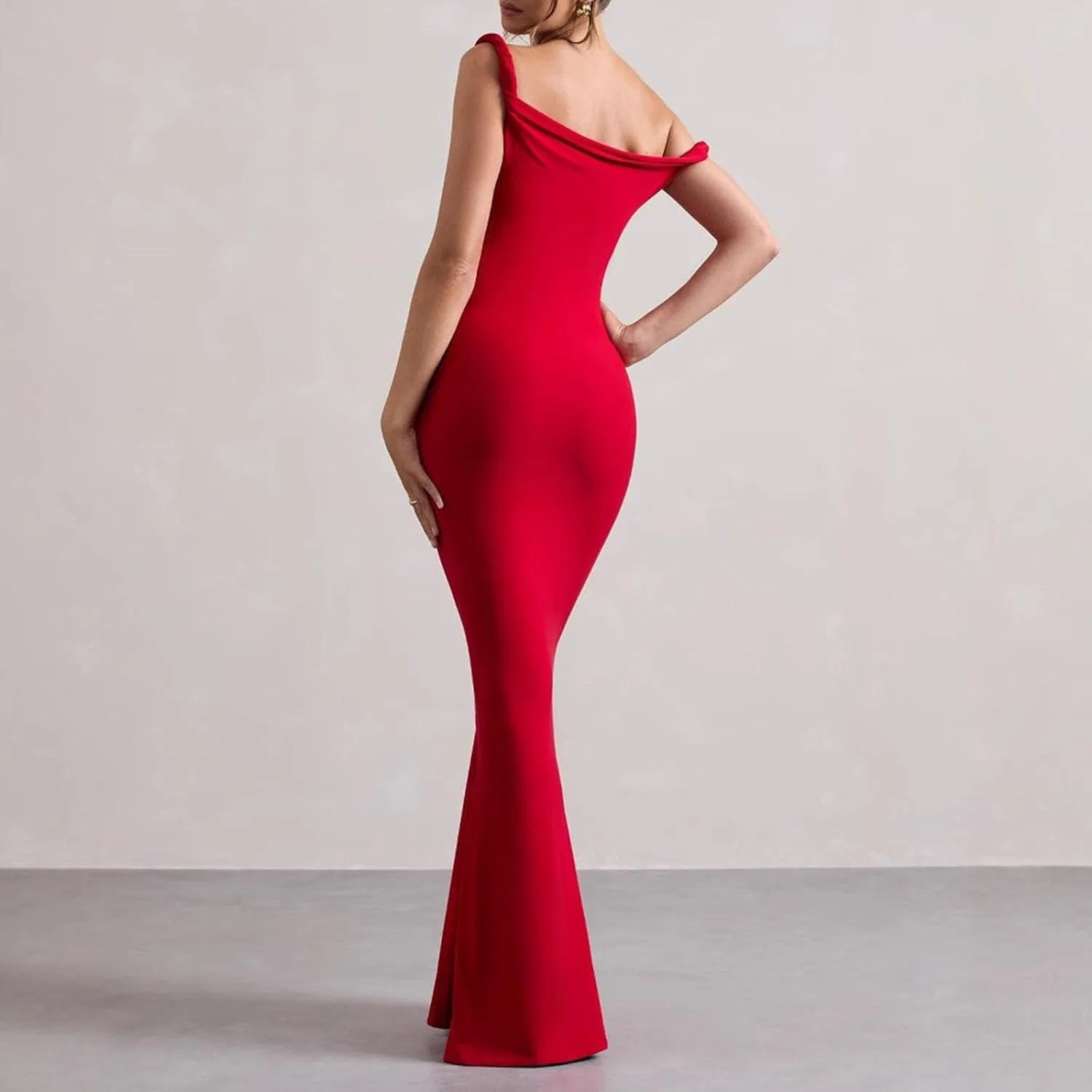 Женское вечернее платье с одним плечом Bodycon Maxi, Red — фото 3
