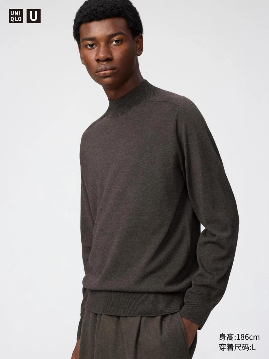 Свитер с высоким воротником 3D вязки с длинным рукавом Uniqlo, коричнево-черный