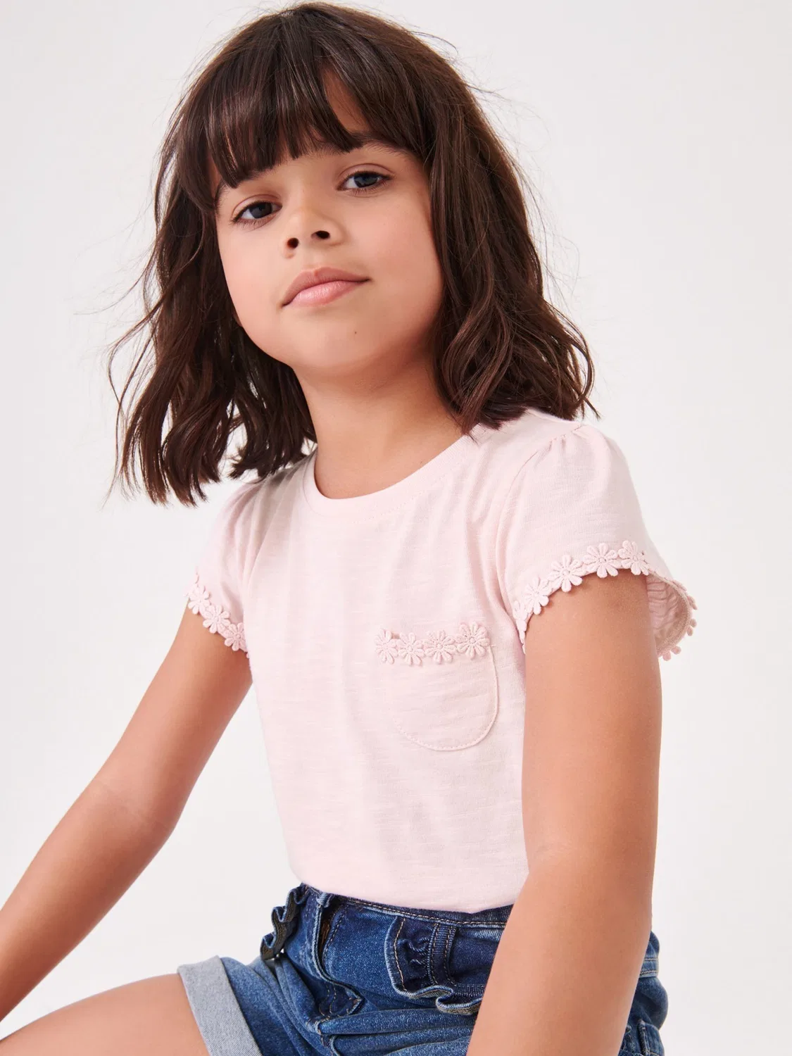 Футболка с карманом и декором ромашки, Pink Daisy Pocket Next, розовый