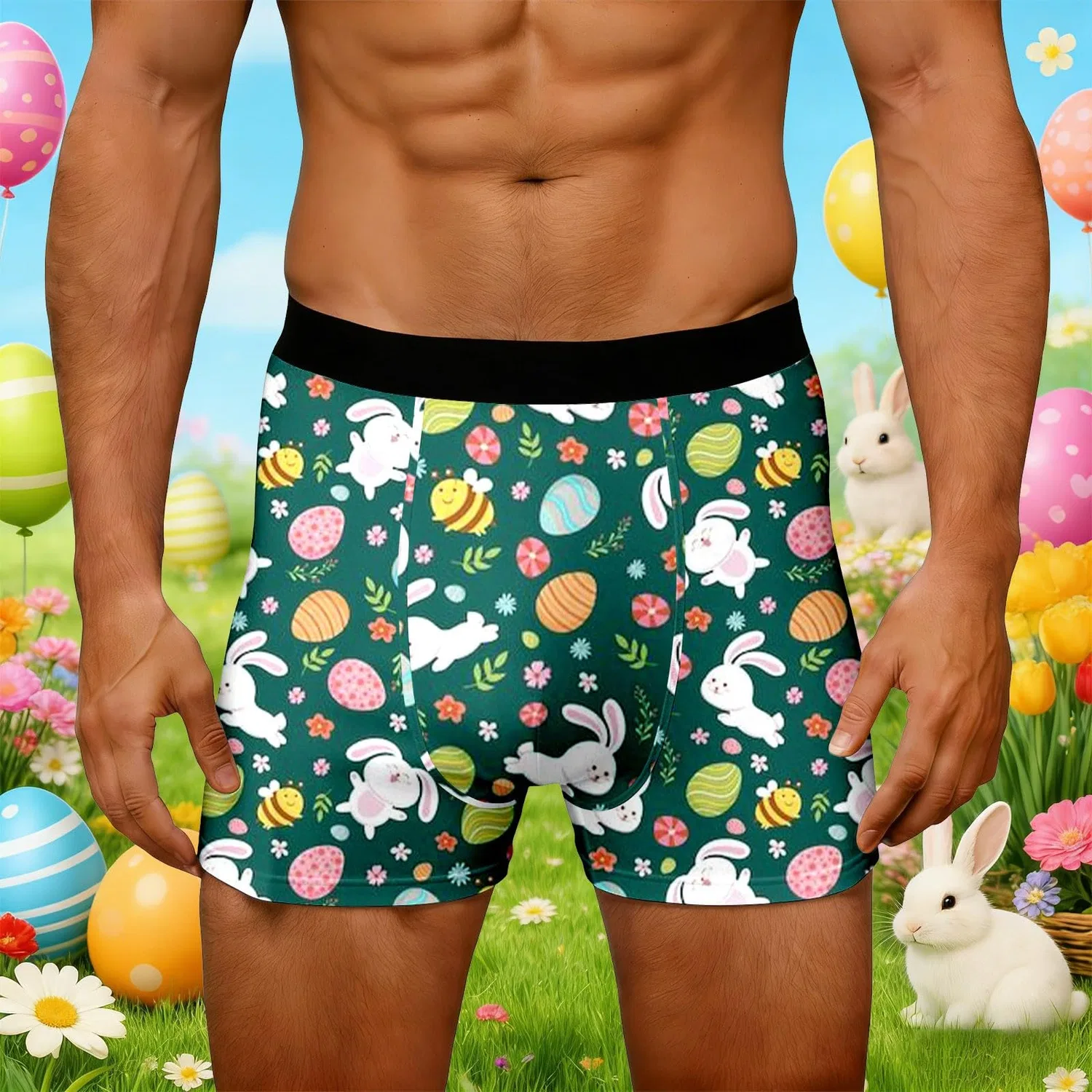 Мужские термобрюки с принтом Easter Printed Briefs, Dark Green-k — фото 2