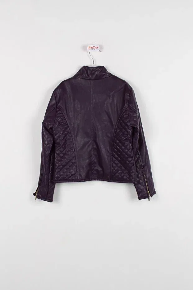 Детское пальто для девочек из искусственной кожи Incity, Purple — фото 3