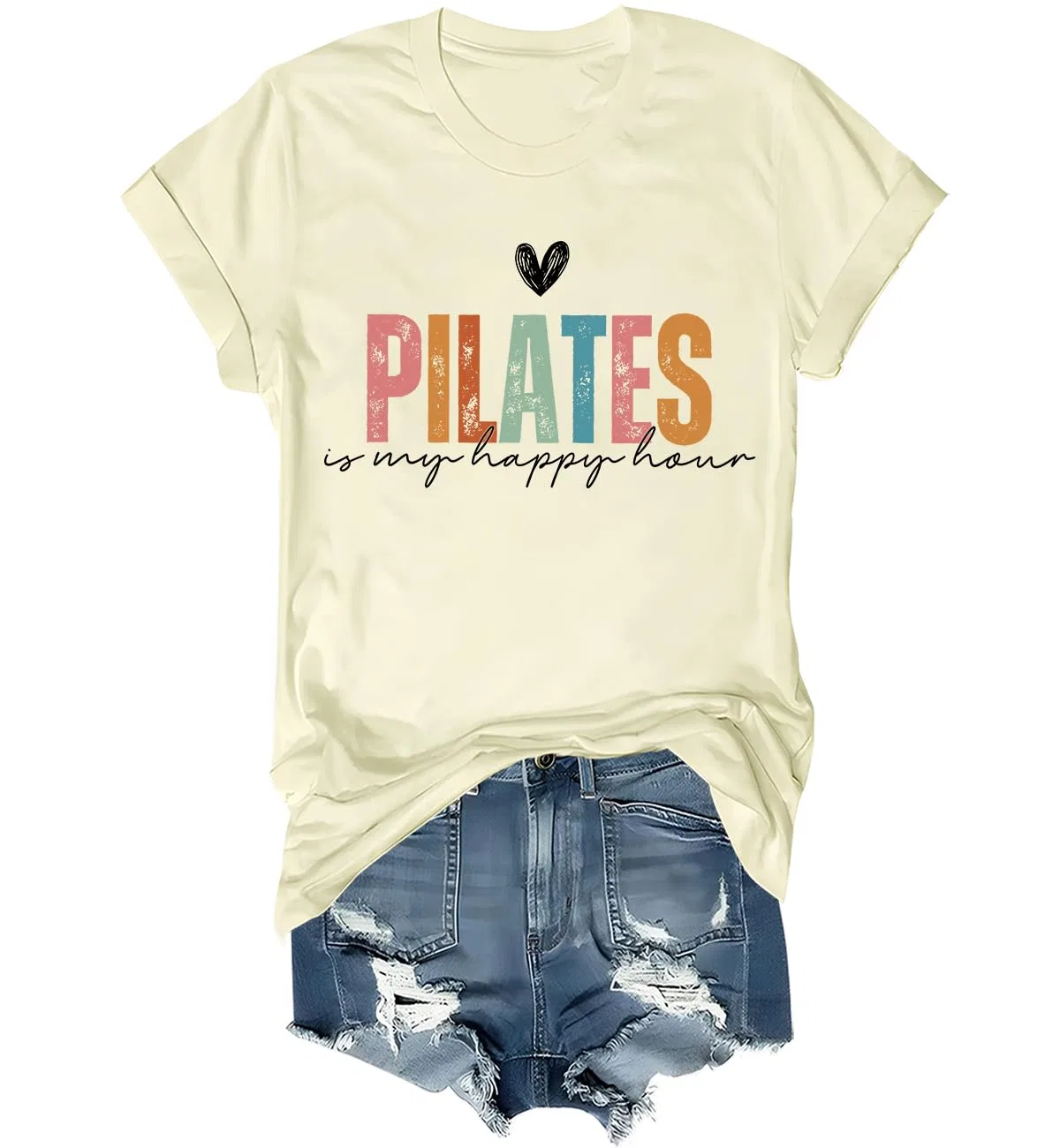 Женская футболка с принтом Pilates is My Happy Hour, Colore: Giallo Crema