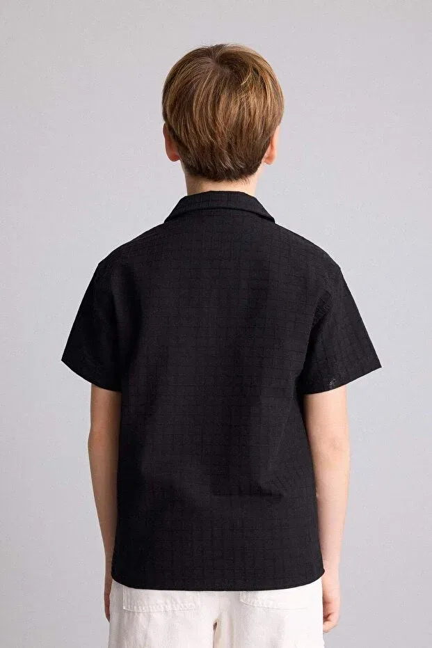 Детская рубашка для мальчиков с принтом Regular fit polo collar tropical patterned short sleeve shirt boys g7700a826sm Defacto, Black Bk81 — фото 4