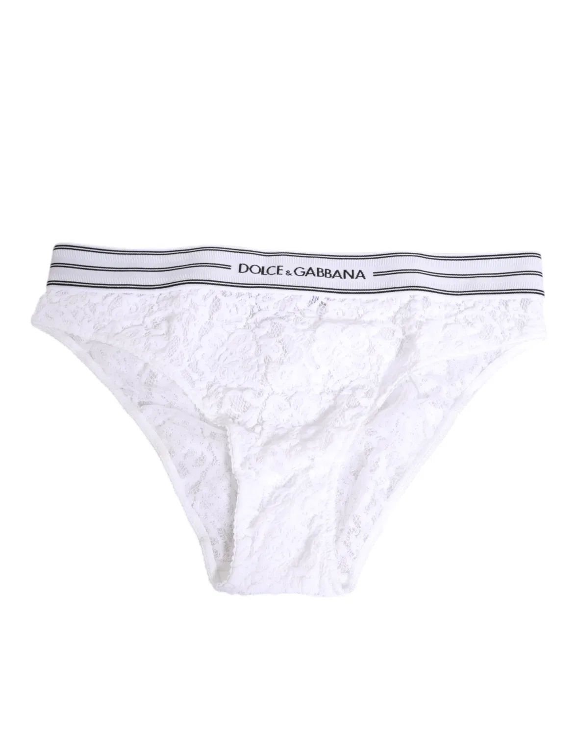 Женские трусы-слип с кружевом и логотипом на поясе Underwear Dolce & Gabbana, White