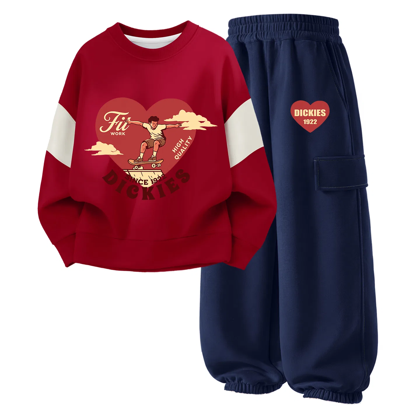 Детский комплект из футера с принтом Sly Skateboard Dickies, Burgundy/Navy Blue