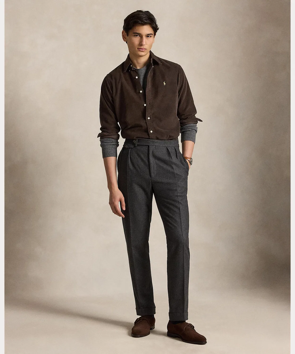 Мужская классическая рубашка из вельвета с длинным рукавомPolo Ralph Lauren, Brown — фото 3