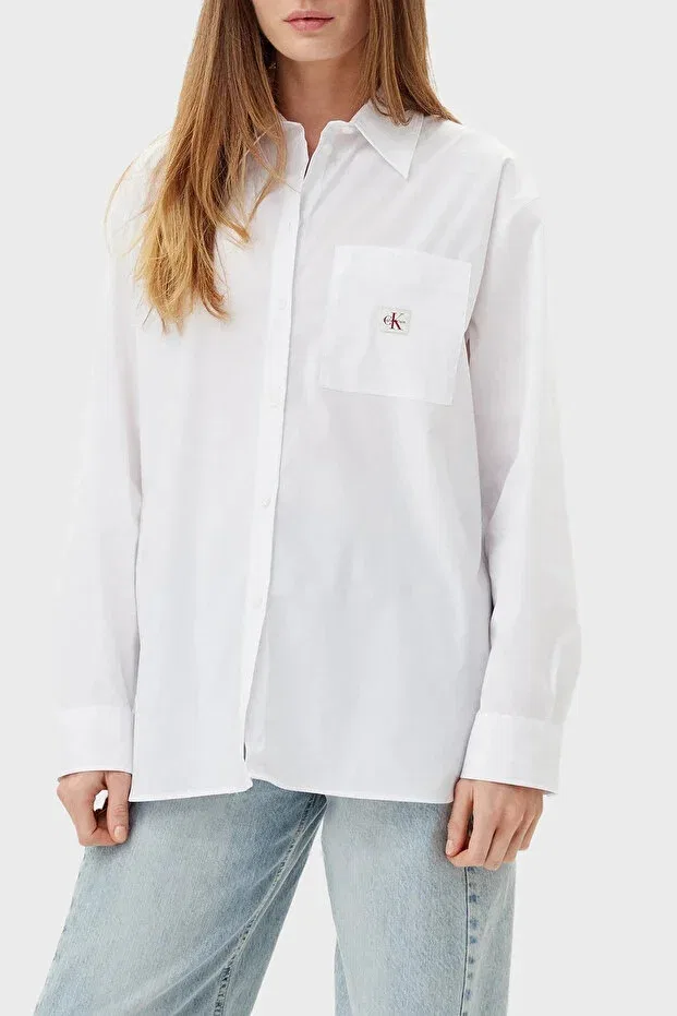 Женская классическая рубашка с длинным рукавом Calvin Klein, White — фото 3