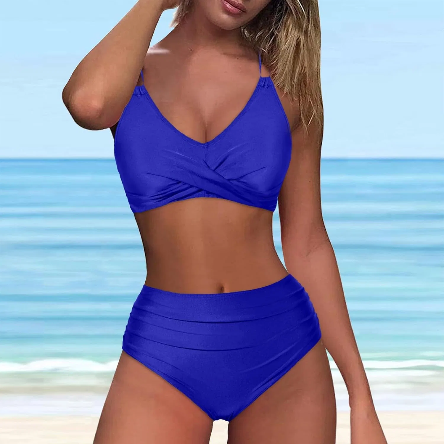Женский бикини-сет с высокой талией, Push-up, Tie Back, Blue — фото 2
