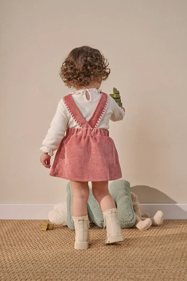 Детский комбинезон для девочек с длинным рукавом Daisy detail snap button bodysuit baby girl holiday outfit overalls Minipodyum, Powder — фото 3