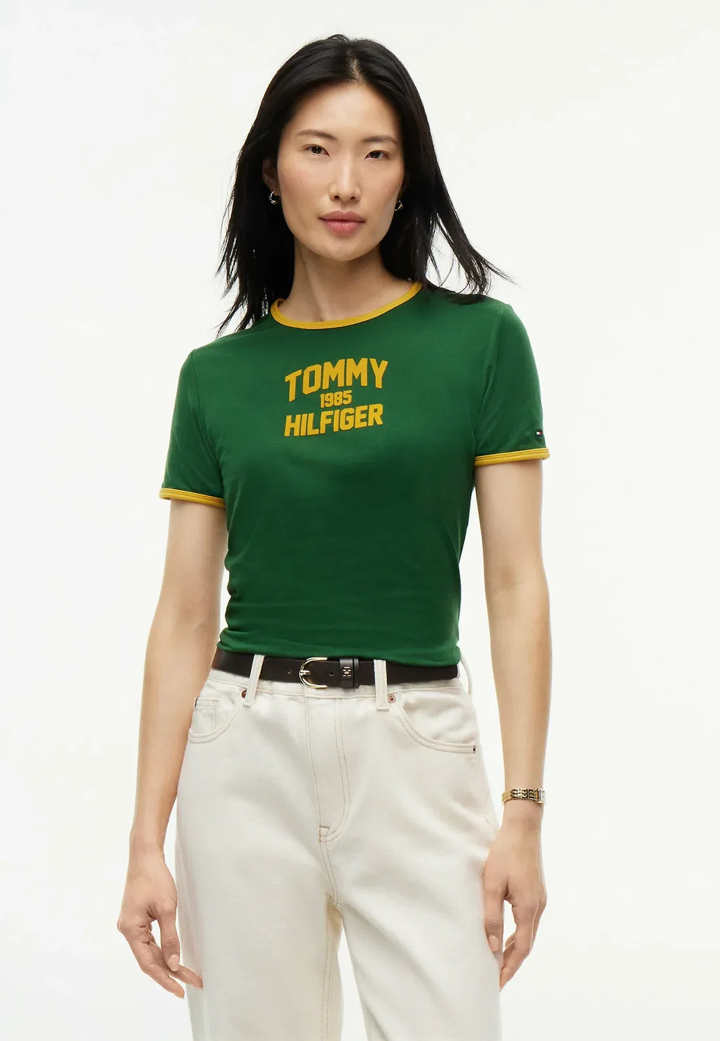 Футболка Varsity flock c-nk slim s/s tee - с принтом Tommy Hilfiger, Deep Evergreen
