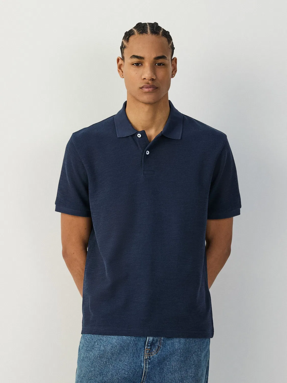 Поло с текстурированной отделкой, Navy Blue Slub Next