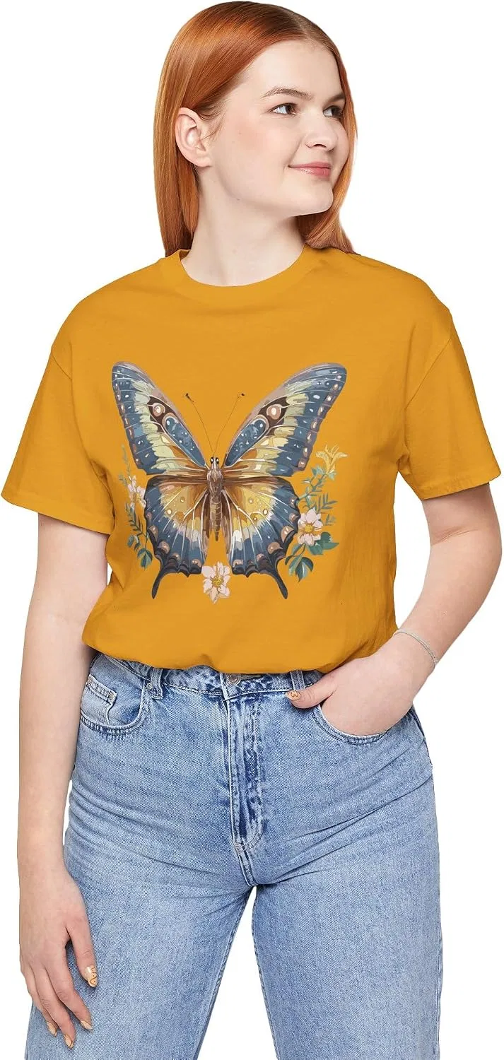 Футболка с бабочками Bella Canvas 3001, Mustard
