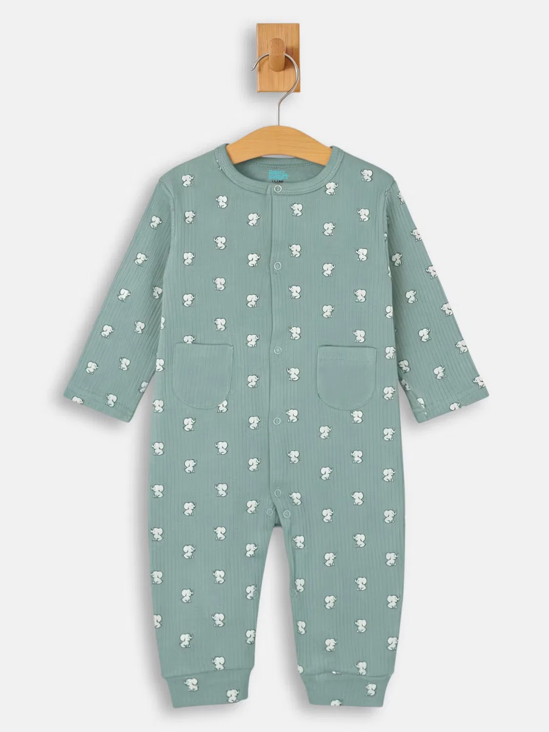 Комплект из риба с комбинезоном, шапочкой и слюнявчиком Babies Basic, зеленый — фото 4