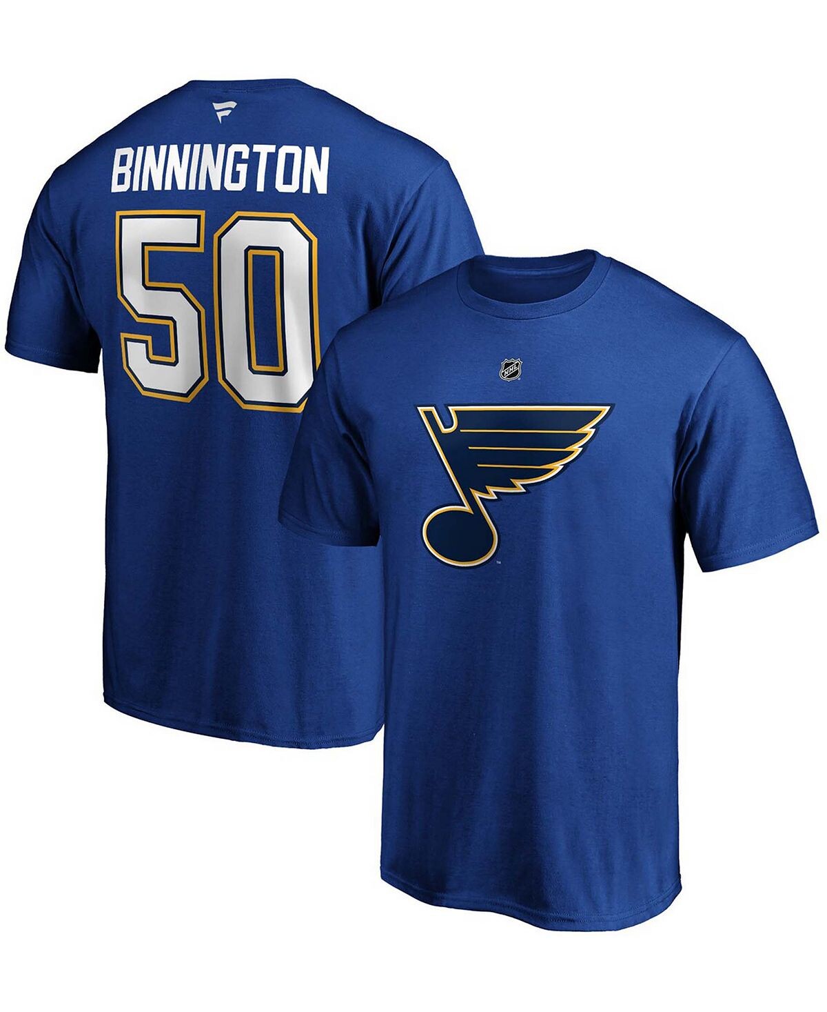 

Фирменная мужская футболка jordan binnington blue st. louis blues team fanatics с аутентичным названием и номером стека Majestic, синий