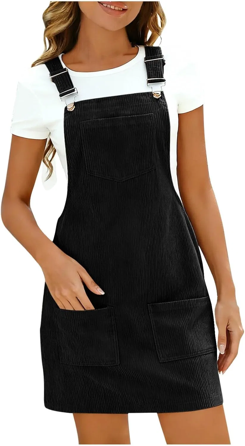 Женское мини-платье из вельвета Corduroy Overall Dress, Black