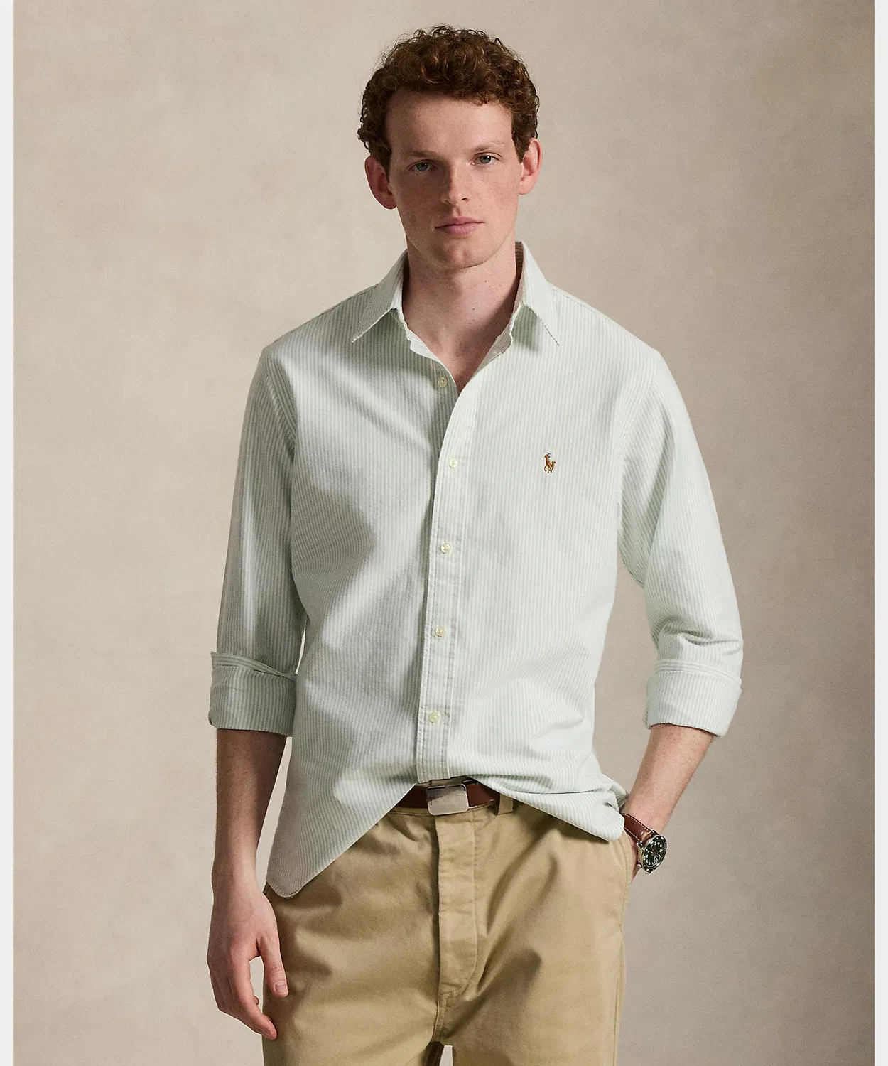 Мужская классическая рубашка оксфорд с длинным рукавомPOLO RALPH LAUREN, Зеленый