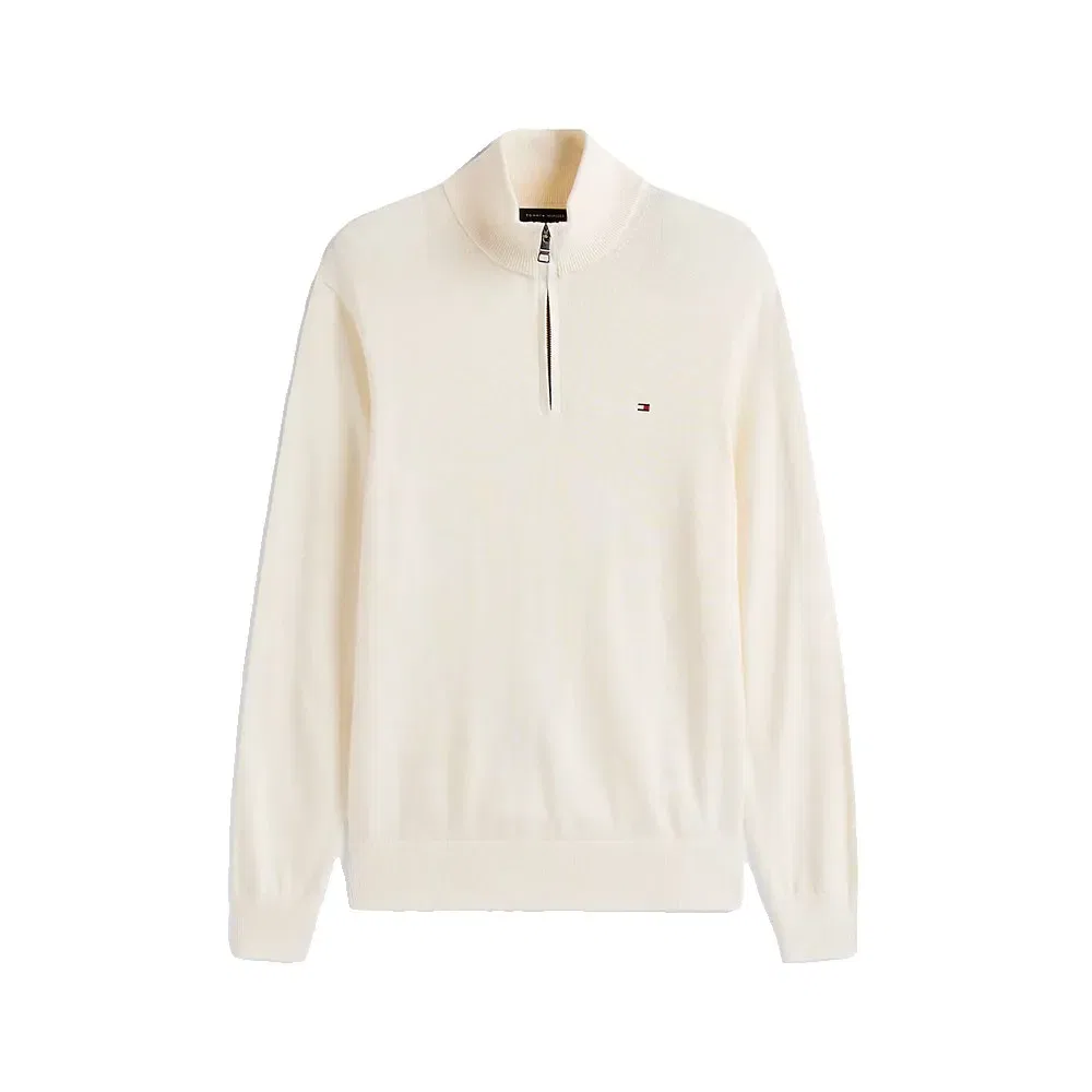 Свитер с полузастежкой-молнией Pima Org Ctn Tommy Hilfiger, белый — фото 3