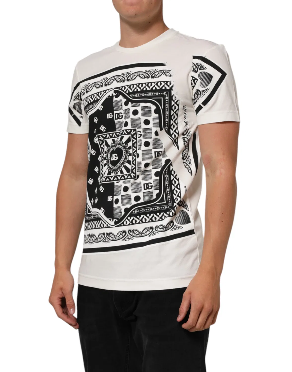Мужская футболка с принтом банданы White Cotton Logo Bandana Print Dolce & Gabbana, White — фото 3